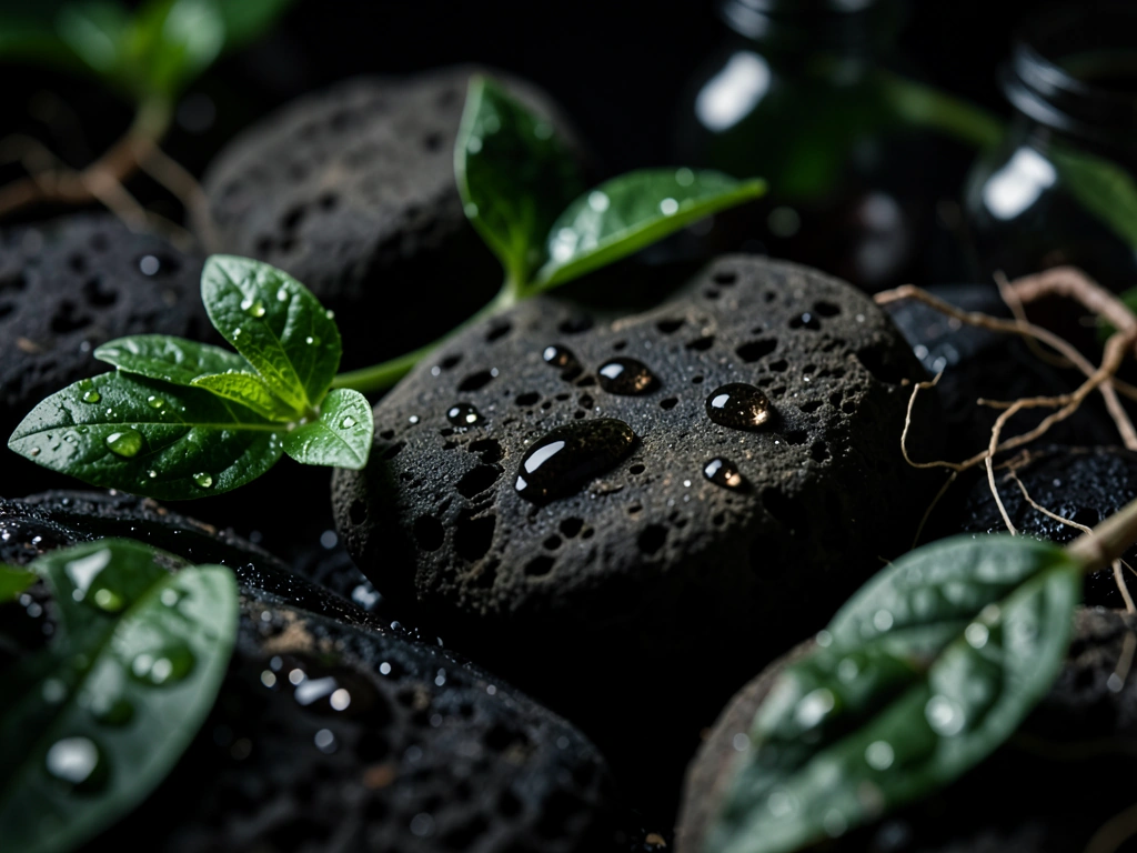 Botanical textures and basalt stones